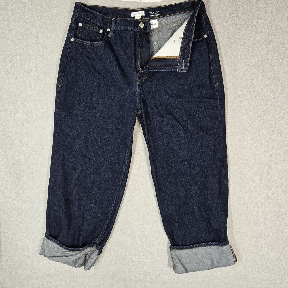 Good American Women Jeans 12 31 Dark Blue Denim Good Standard Baggy Cuffed
